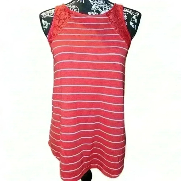 SO - Red/white striped tank top with lace back- Juniors LG - Picture 1 of 4